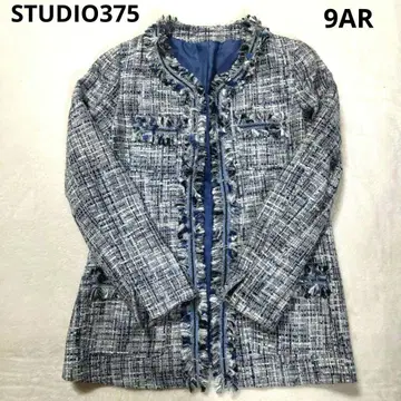 STUDIO375 프린지 부착 트위드 노카라 자켓 9AR