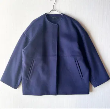 네이비 노카라 코트