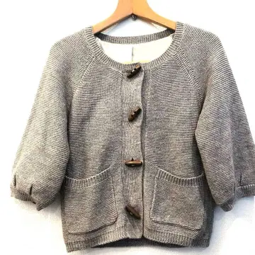 우드 버튼 그레이 가디건