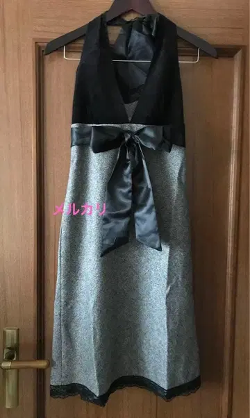 RF 트위드 원피스 홀터넥 RF 리본