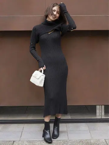 SNIDEL 3 piece 니트 원피스 ( BLK-F )