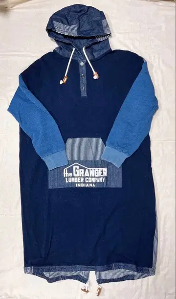 라임 잉크 데님 원피스 히코리 후드 부착