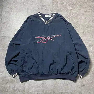 90s 리복 자수 벡터 로고 라인 리브 네이비 나일론 풀오버
