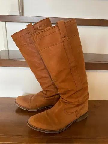 Beauty&youth 브라운 가죽 롱 부츠