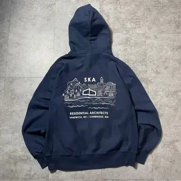 00s 챔피온 리버스 위브 기업 로고 백 프린트 후드티