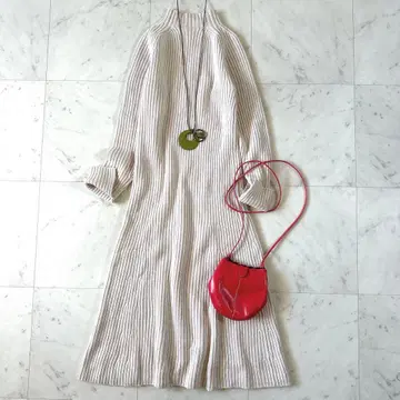 새상품급 에스트네이션 하이넥 리브 니트 원피스 롱 니트 원피스 플레어