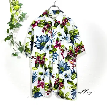 Roushatte 아로하 셔츠 레이온 하와이안(L) 보타니컬 화이트