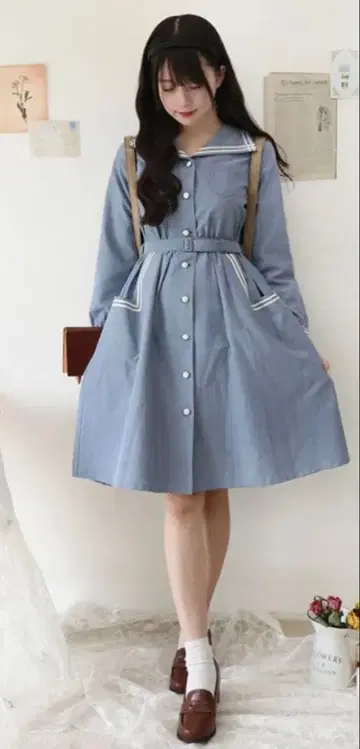 핀트 변형 세일러 카라 셔츠 원피스