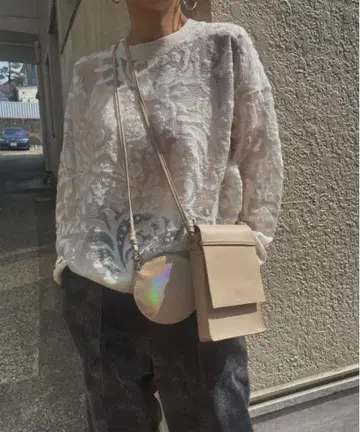 [Ameri vintage] 화이트 시스루 플라워 패턴 긴팔 상의