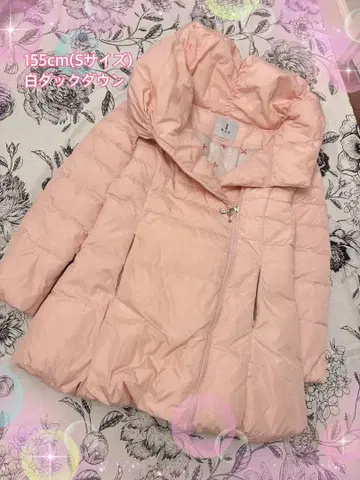 여성용 다운 코트 S 사이즈 후드 부착 핑크 다운 자켓 155cm