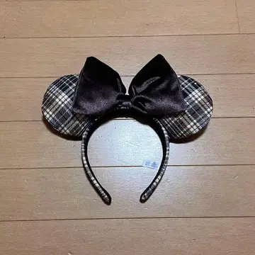 디즈니 머리띠 미니 체크 무늬 브라운