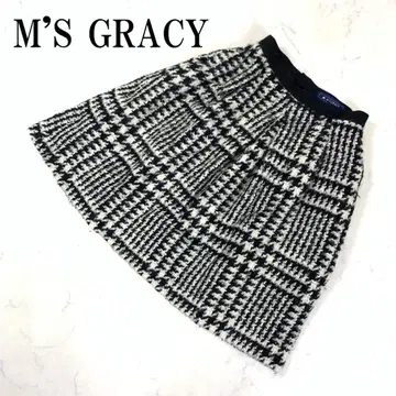 LA8483 엠즈 그레이시 무릎 기장 스커트 블랙 화이트 울 아크릴 38