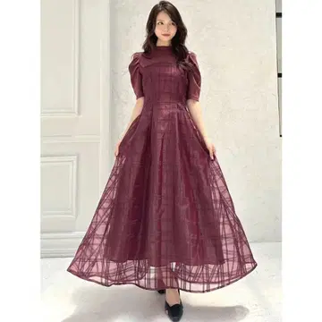 RESEXXY 체크 레이어드 플레어 원피스 RED