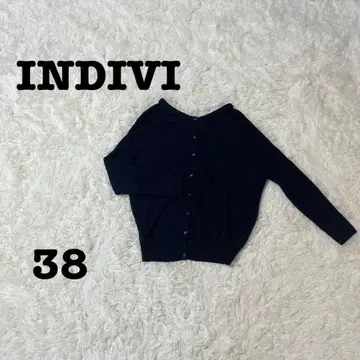 INDIVI 인디비 니트 가디건 라메입 M 네이비 캐시미어 혼방