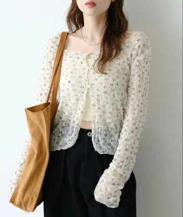 [ 2WAY ] 시어 플라워 레이스 가디건 kastane