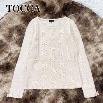 TOCCA 토카 핑크 베이지 리본 니트 M 케이블 니트