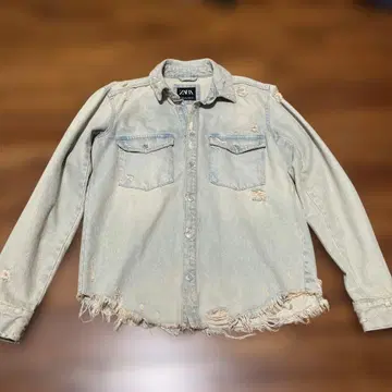 ZARA 라이트 블루 데님 셔츠 프린지 가공