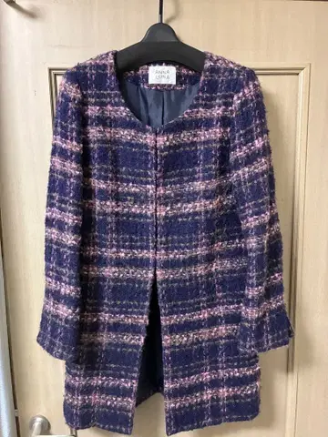 노카라 체크 자켓 네이비 핑크