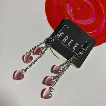 미사용 미국제 핑크 하트 귀걸이