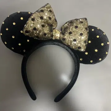미키 귀 머리띠 블랙과 금