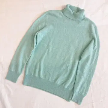 캐시미어 100% 터틀 니트 민트 그린 긴팔