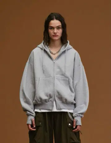 오버 사이즈 풀 집업 후드티 그레이