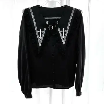 mars 크로스 자수 블라우스 블랙