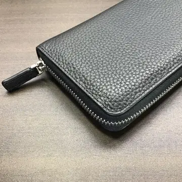 [인기 최고!] 주름 가공 천연 가죽 장지갑 라운드 지퍼 블랙