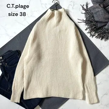 C.T.plag 울 100% 리브 하이넥 니트 [ M ] 벌키