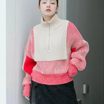 KBF 레이어드 하프 ZIP 니트