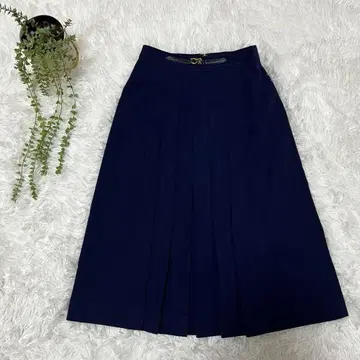[ 오스카 드 라 렌타 ] 종아리 기장 플리츠 스커트 네이비