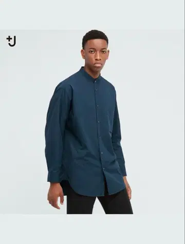UNIQLO +J 네이비 버튼 달린 스탠드 카라 셔츠 S 사이즈