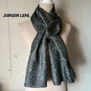 [레어] 요건 레일*대형 실크 스카프 초본 모티브 자수 세이지 그린