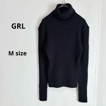 GRL 그레일 리브 니트 M 블랙 터틀넥 긴팔 심플