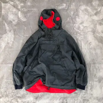 충전솜 아노락 후드티 블랙 블랙 레드 풀오버 후드티 페이드 흑먹색