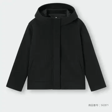 GU 니트 멜톤 숏 후디 코트 블랙