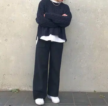 YONFA 용파 케이블 니트 블랙 케이블 스웨터