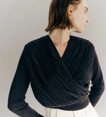 L'AUBE BLANC 플리츠 캐시코르 니트탑