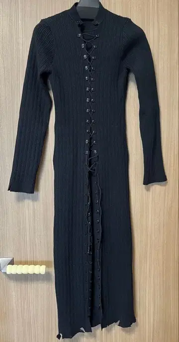 미사용 PANK RAVE 레이스업 스트링 니트 드레스 블랙 M