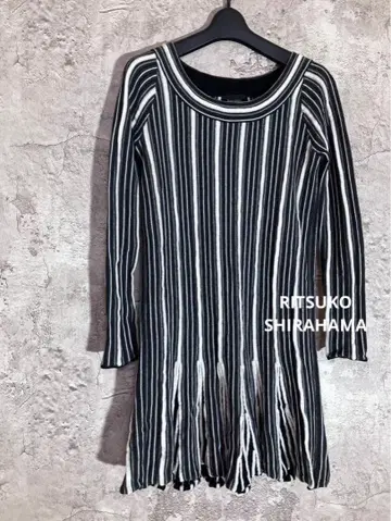 RITSUKO SHIRAHAMA 울 100 스트라이프 디자인 긴팔 니트