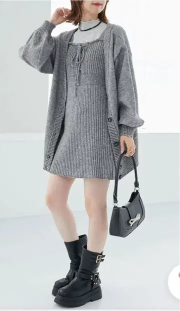 니트 원피스 & 가디건 그레이