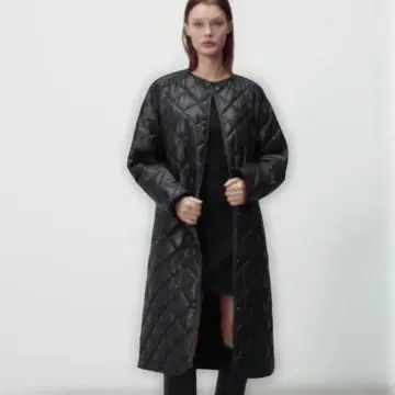 ZARA 자라 인조 가죽 블랙 퀼팅 롱 코트 경량 XS