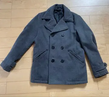 울 더블 브레스트 피 코트 그레이