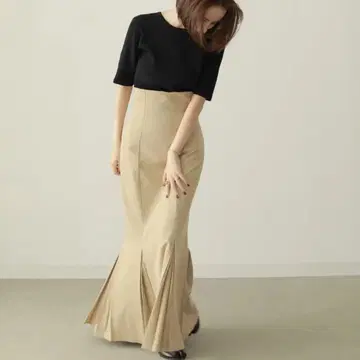 [ Louren ] mermaid pleats skirt / beige