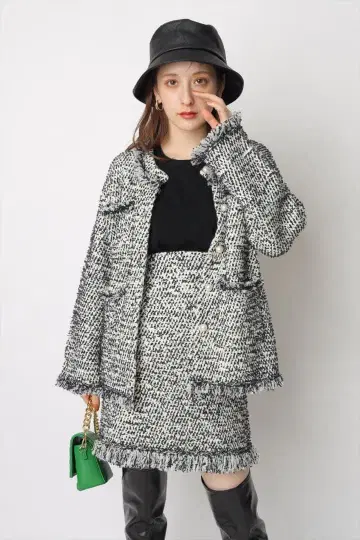 아르페쥬 스토리 펄 버튼 프린지 니트 자켓