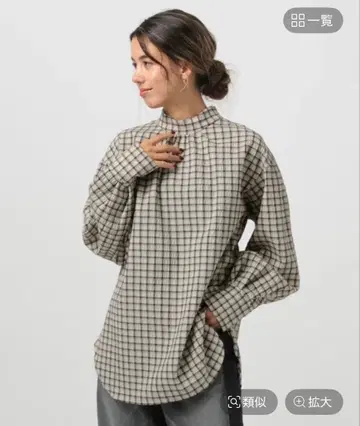 BAYFLOW 체크 하이넥 블라우스 (브라운)