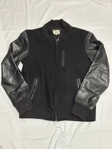 블랙 울 가죽 바시티 자켓 yoused