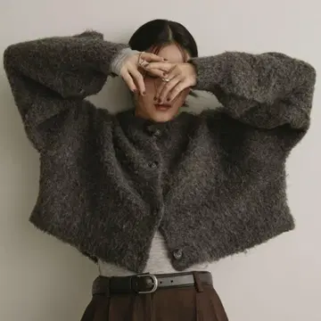 [ 앞뒤 2WAY ] 믹스 부클레 니트 가디건