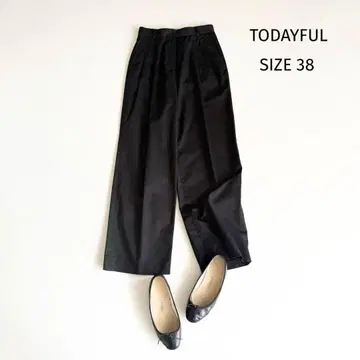[투데이풀] 턱 트윌 트라우저 코튼 와이드 팬츠 38 블랙