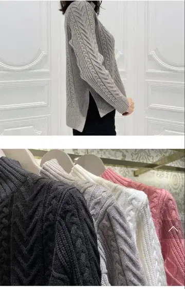 아베닐 에투알 케이블 짜임 하이넥 니트 핑크